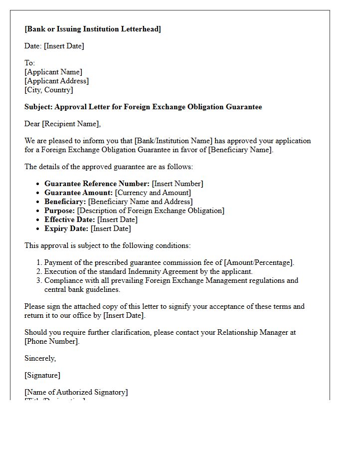 Approval Letter for Foreign Exchange Obligation Guarantee