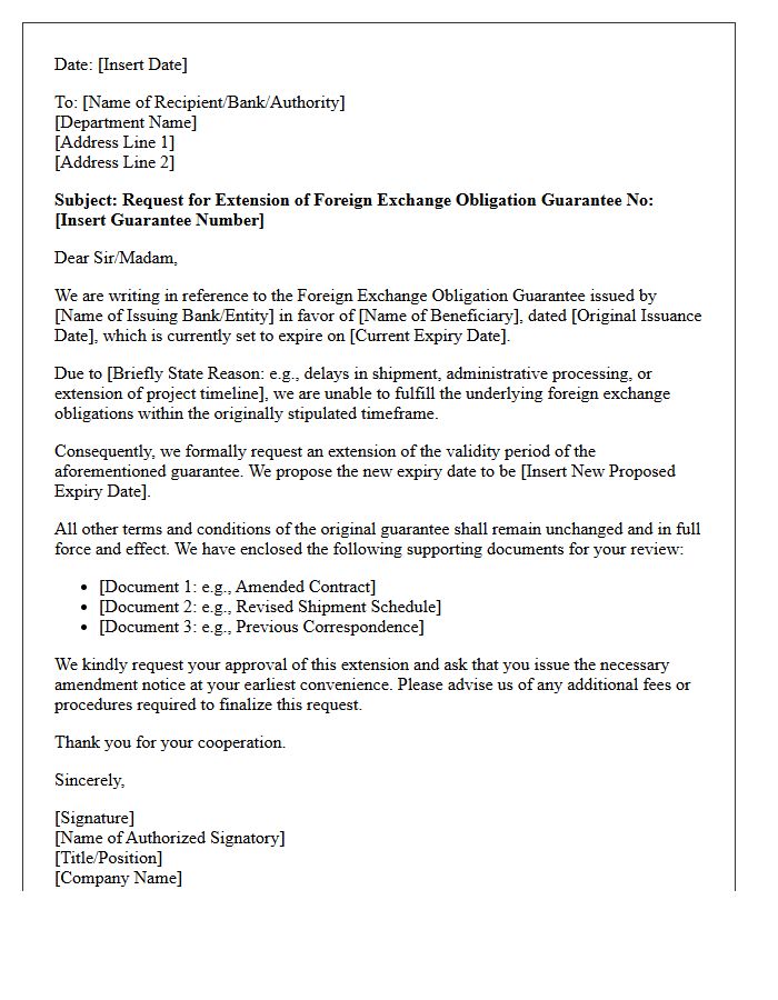 Extension Letter for Foreign Exchange Obligation Guarantee