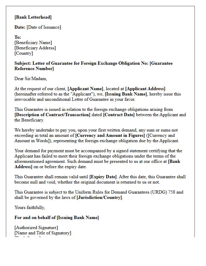 Issuance Letter for Foreign Exchange Obligation Guarantee