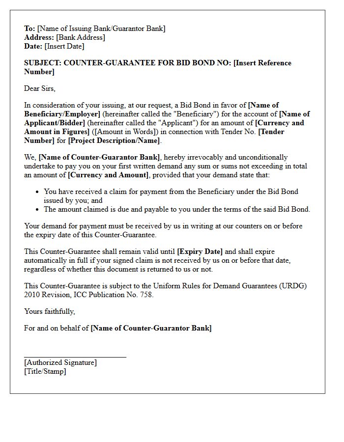 Bid Bond Counter Guarantee Letter