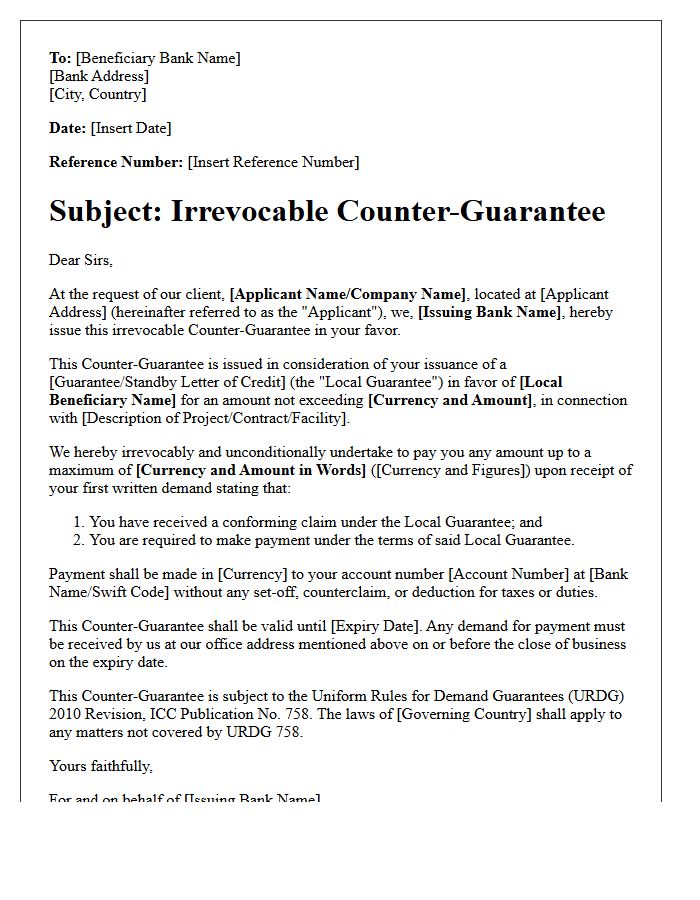Cross-Border Facility Counter Guarantee Letter