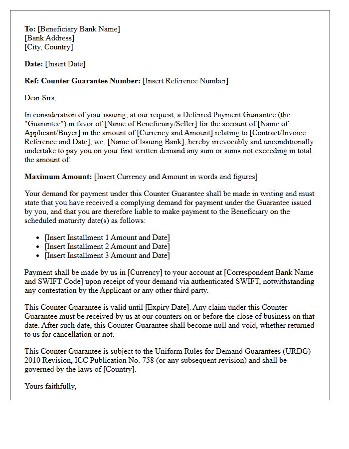 Deferred Payment Counter Guarantee Letter