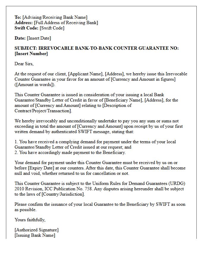 Irrevocable Bank-to-Bank Counter Guarantee Letter