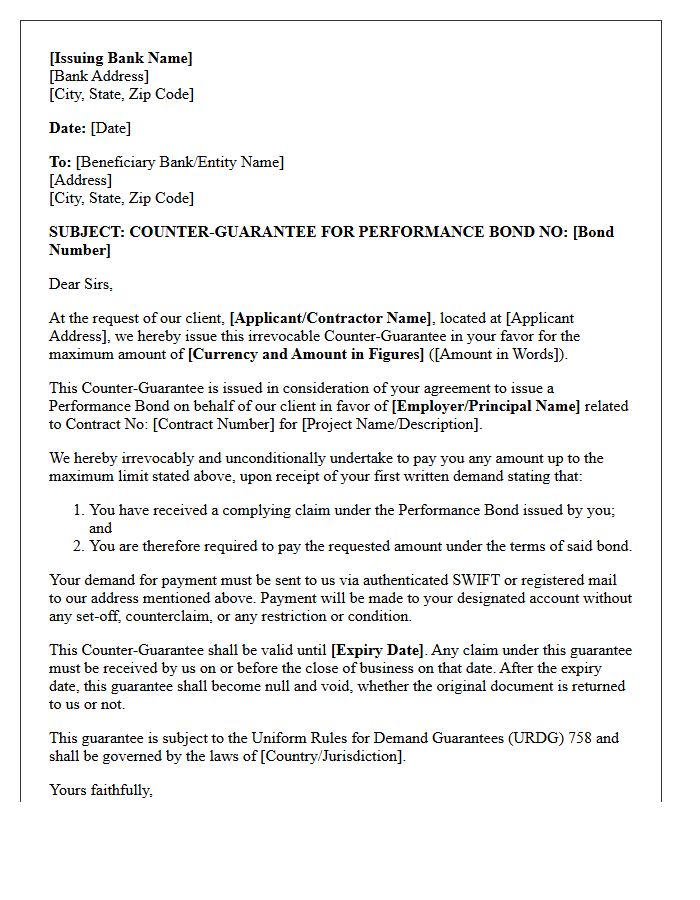 Performance Bond Counter Guarantee Letter