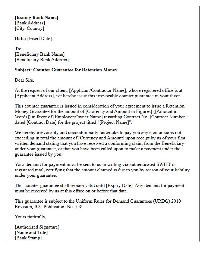 Retention Money Counter Guarantee Letter