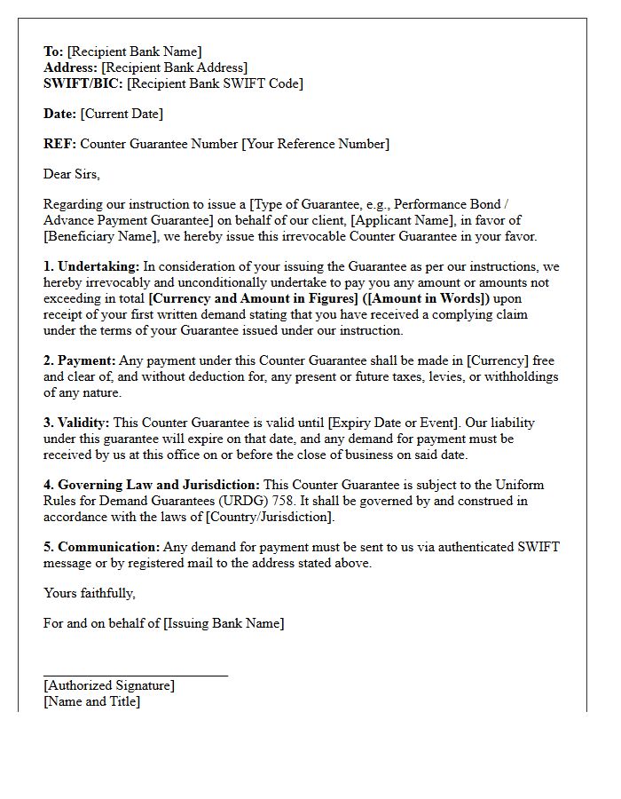 Standard Bank-to-Bank Counter Guarantee Letter