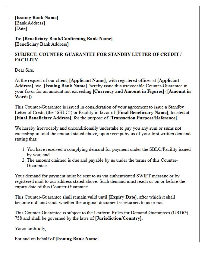 Standby Facility Counter Guarantee Letter