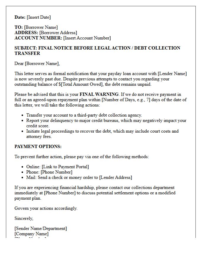 Final Payday Loan Debt Collection Warning Letter
