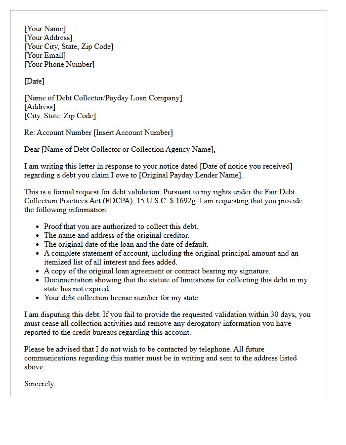 Initial Payday Loan Debt Validation Notice Letter