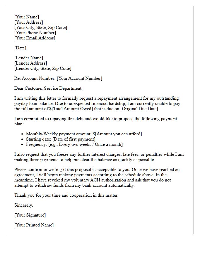 Payday Loan Debt Payment Arrangement Letter