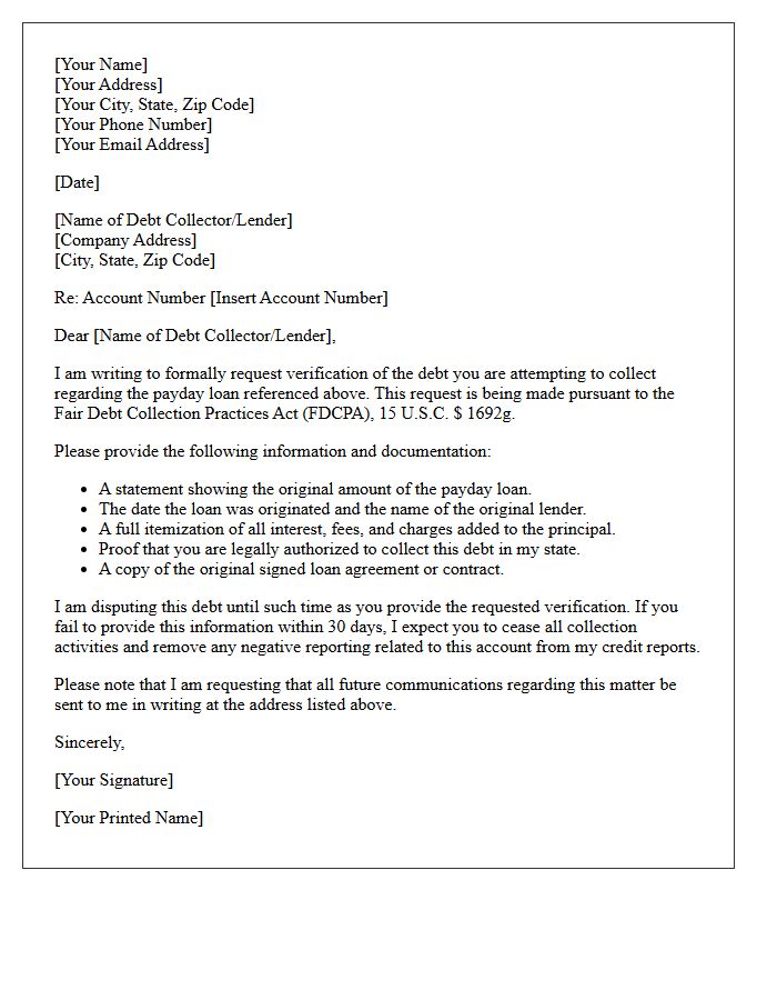 Payday Loan Debt Verification Request Letter