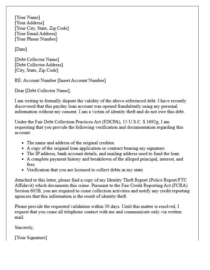 Payday Loan Identity Theft Debt Validation Letter