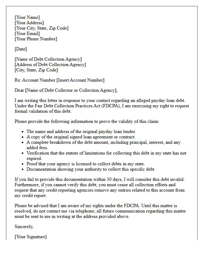 Proof of Payday Loan Debt Validation Letter