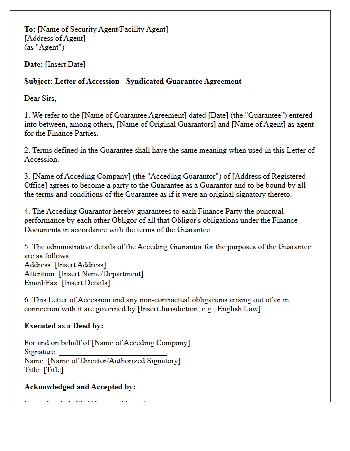 Letter of Accession to Syndicated Guarantee