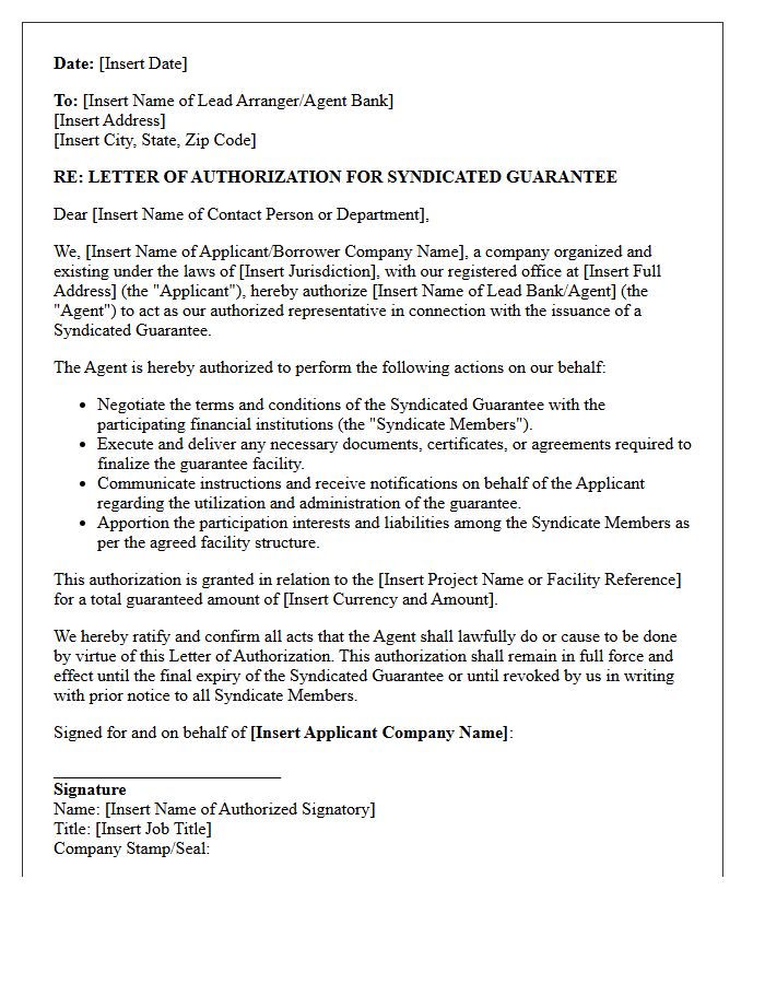 Letter of Authorization for Syndicated Guarantee