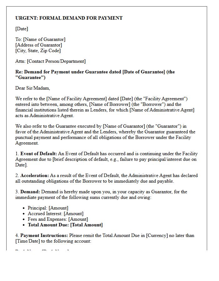 Syndicated Loan Guarantee Demand Letter