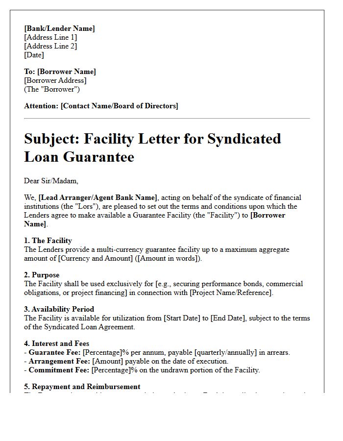 Syndicated Loan Guarantee Facility Letter