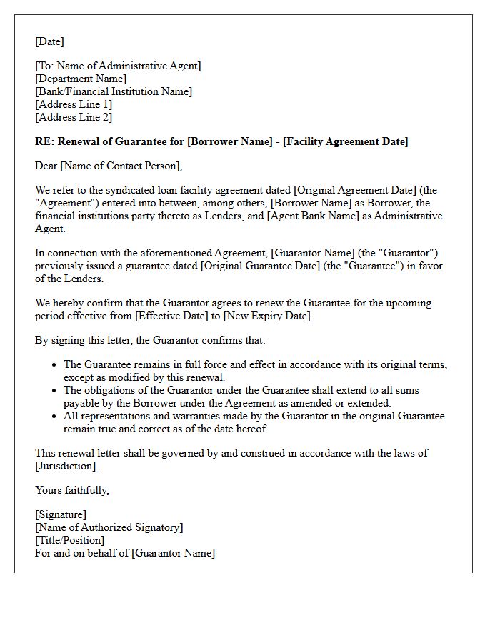 Syndicated Loan Guarantee Renewal Letter