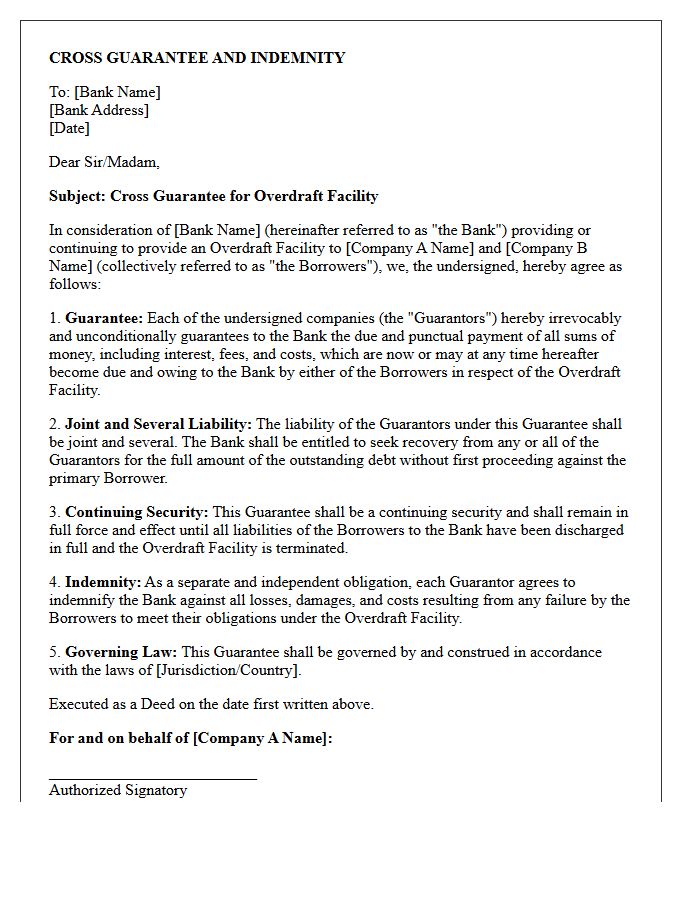 Cross Guarantee Letter for Overdraft Facility