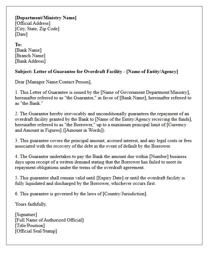 Government Guarantee Letter for Overdraft Facility