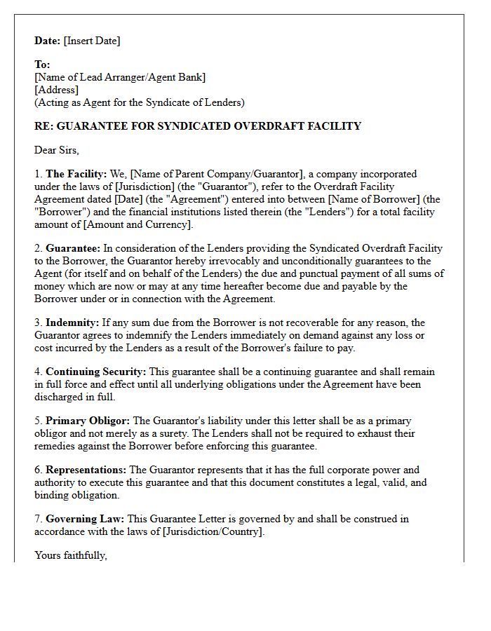 Syndicated Overdraft Facility Guarantee Letter