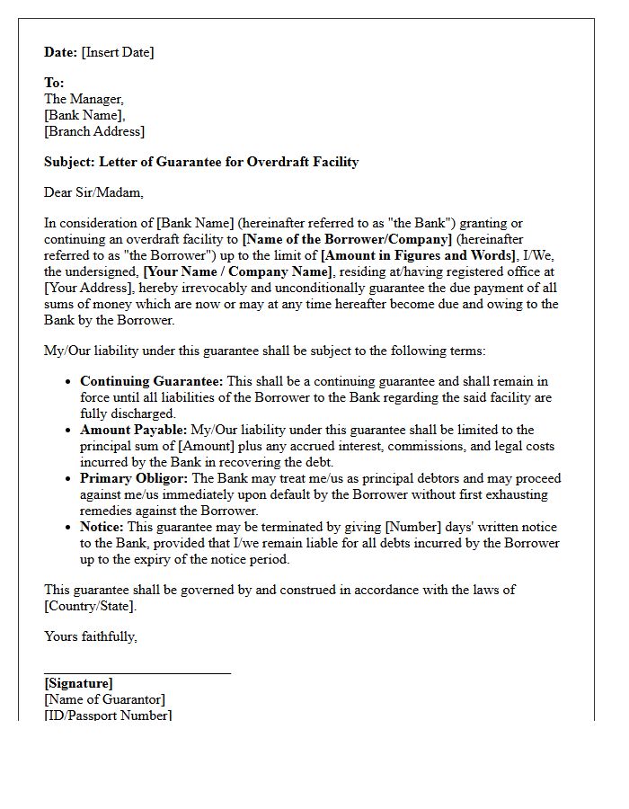 Third-Party Guarantee Letter for Overdraft Facility