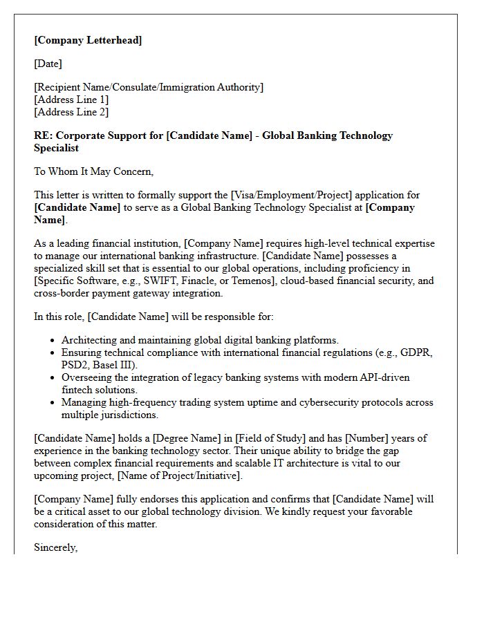 Corporate Support Letter for Global Banking Technology Specialist