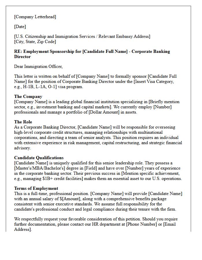 Immigration Sponsorship Letter for Corporate Banking Director