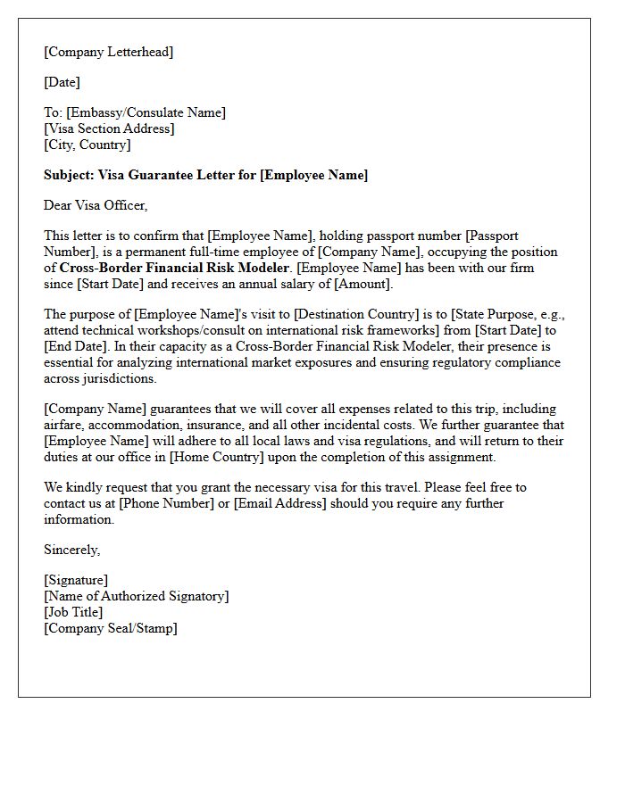 Visa Guarantee Letter for Cross-Border Financial Risk Modeler
