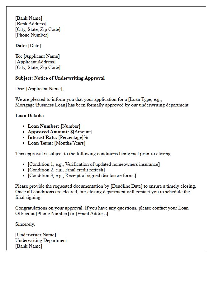 Bank Underwriting Approval Letter