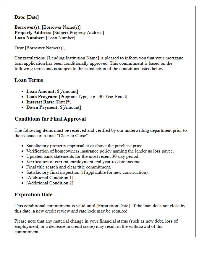 Conditional Mortgage Commitment Letter
