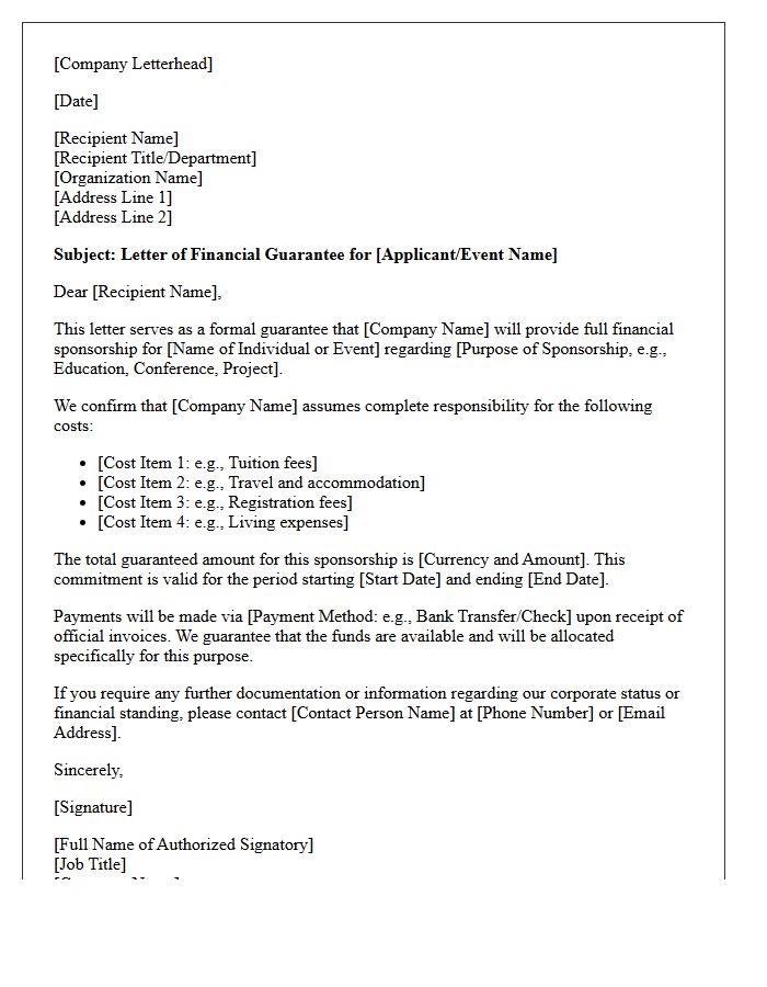 Corporate Sponsorship Guarantee Letter