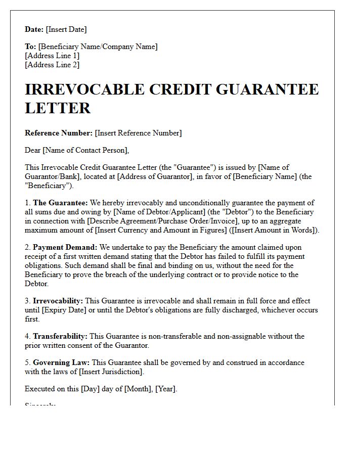 Irrevocable Credit Guarantee Letter