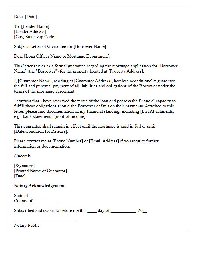 Mortgage Backing Guarantee Letter