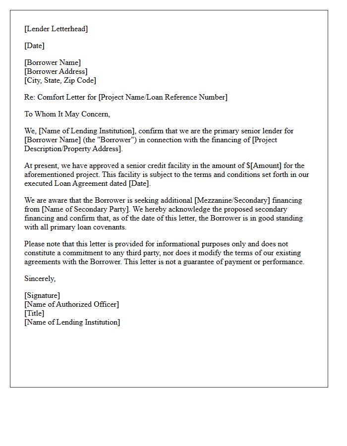 Primary Lender Comfort Letter