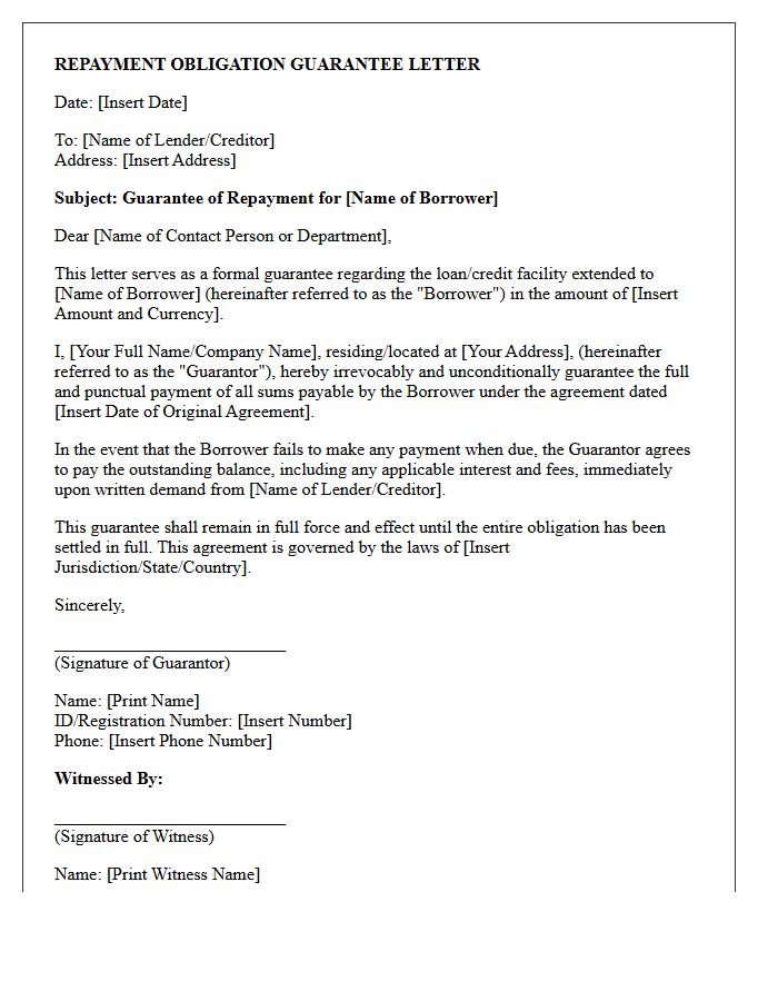 Repayment Obligation Guarantee Letter