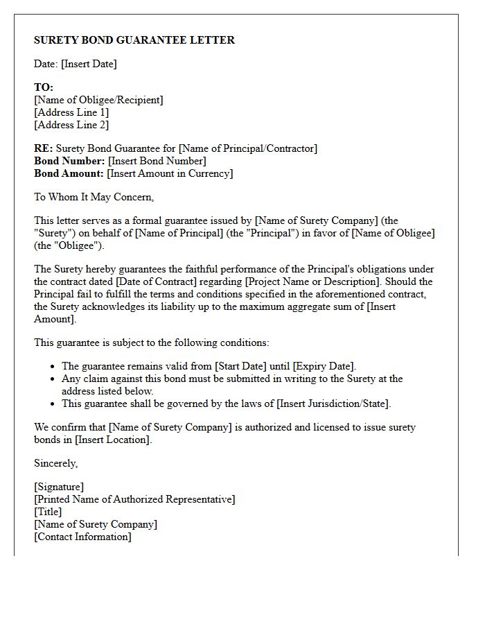 Surety Bond Guarantee Letter