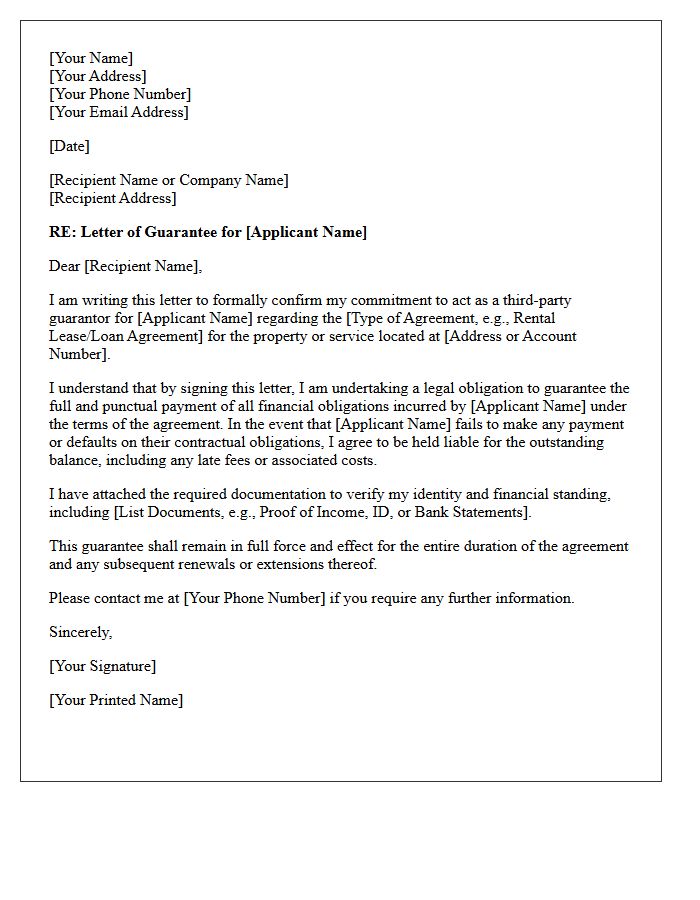 Third Party Guarantor Letter