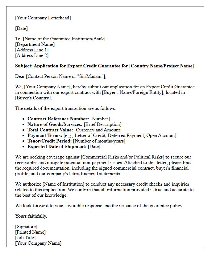 Export Credit Guarantee Application Letter