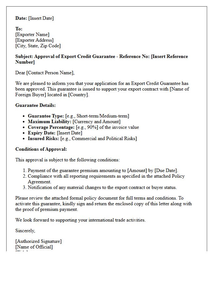 Export Credit Guarantee Approval Letter