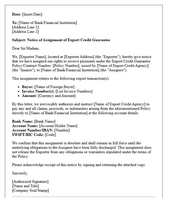 Export Credit Guarantee Assignment Letter