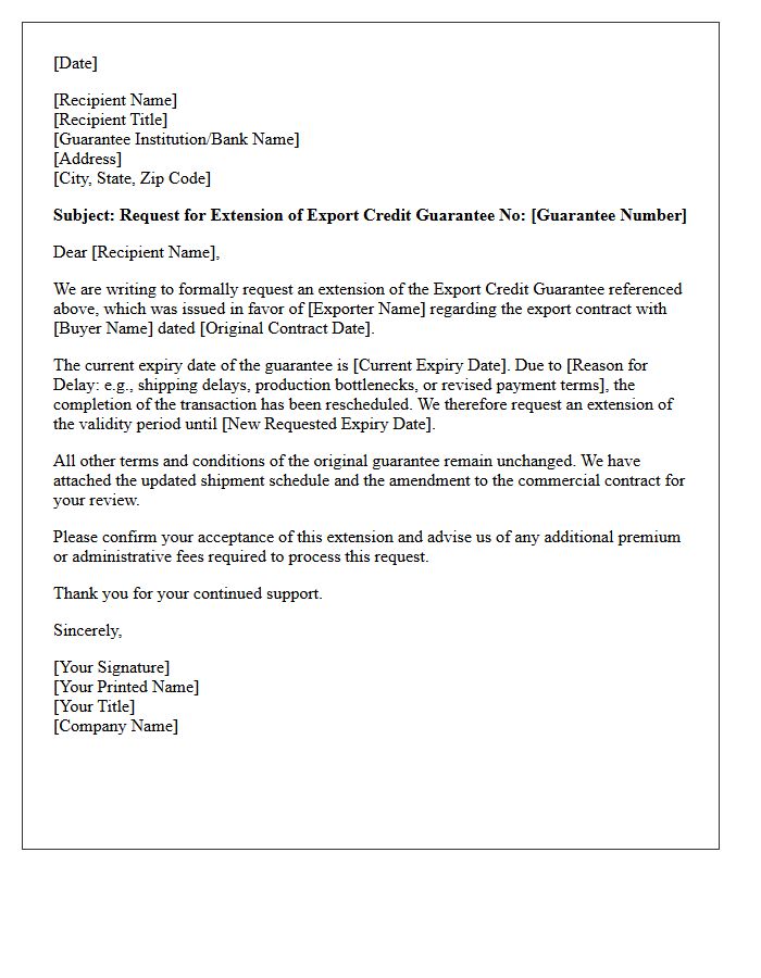 Export Credit Guarantee Extension Letter