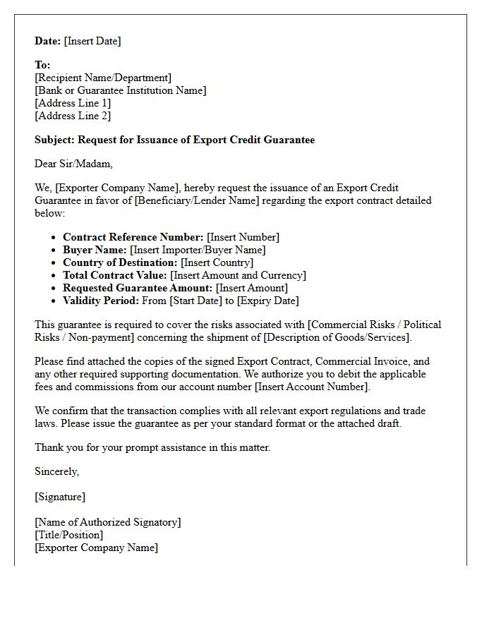 Export Credit Guarantee Issuance Letter
