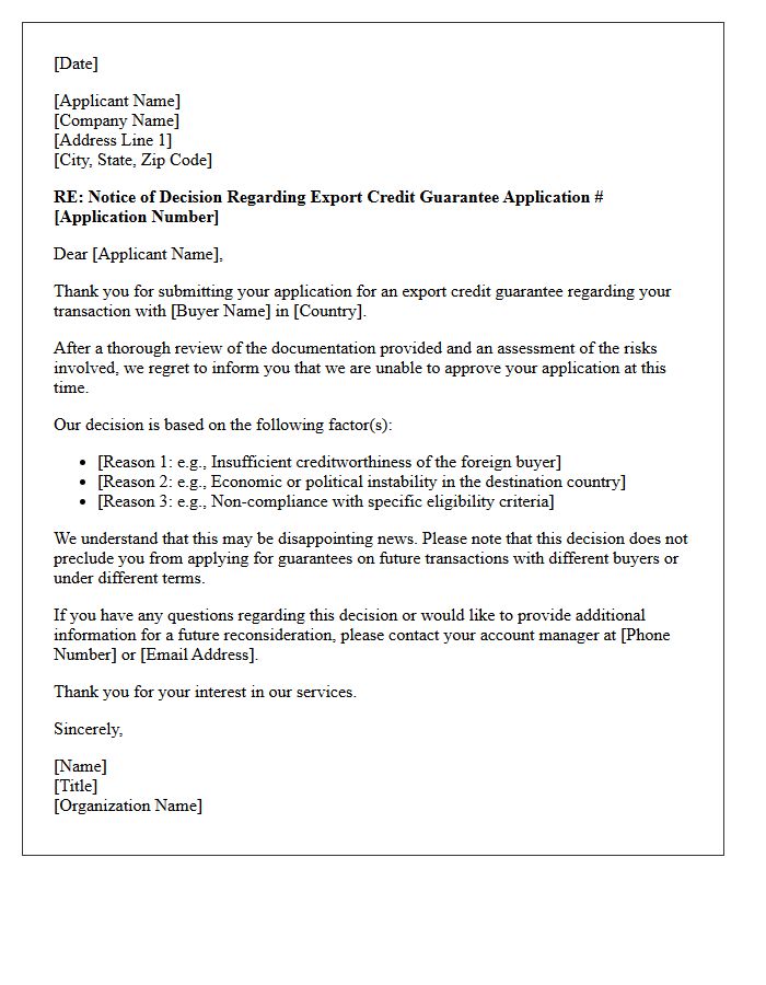 Export Credit Guarantee Rejection Letter