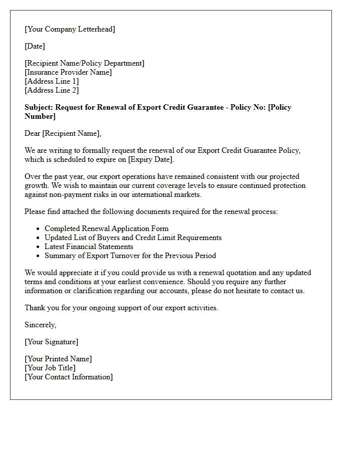 Export Credit Guarantee Renewal Letter