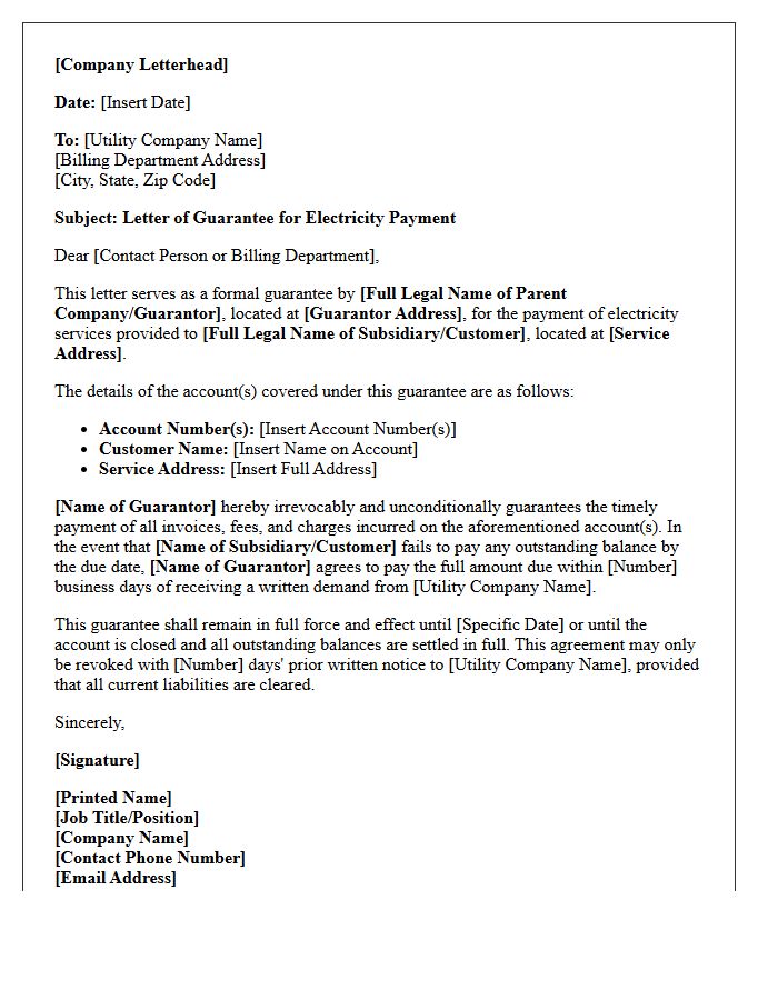 Corporate Electricity Payment Guarantee Letter