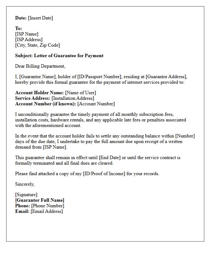 Internet Service Provider Payment Guarantee Letter