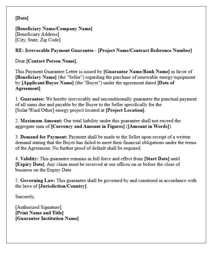 Renewable Energy Payment Guarantee Letter
