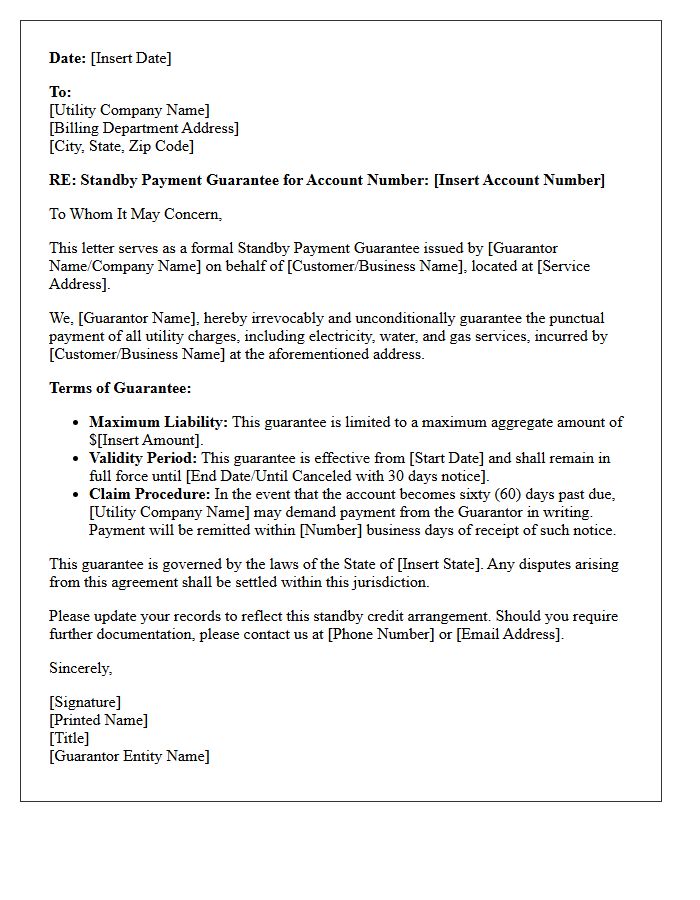 Standby Utility Payment Guarantee Letter