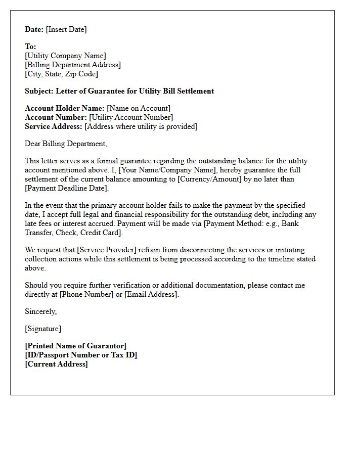 Utility Bill Settlement Guarantee Letter